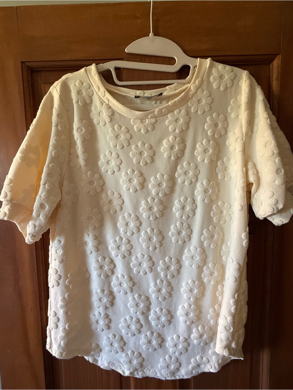 Women's Short Sleeve Floral Embossed Top
